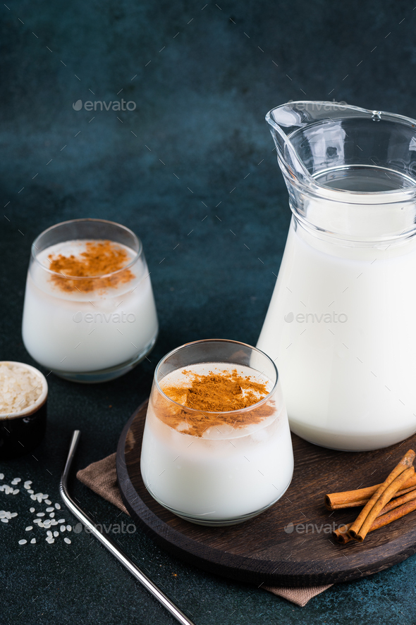 Delicious Horchata with cinnamon in the top. Rice water. Valencian